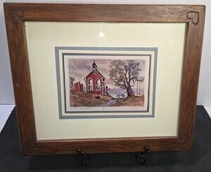 Ed Gifford One Room Schoolhouse 1987 Print Signed & Numbered Matted Framed